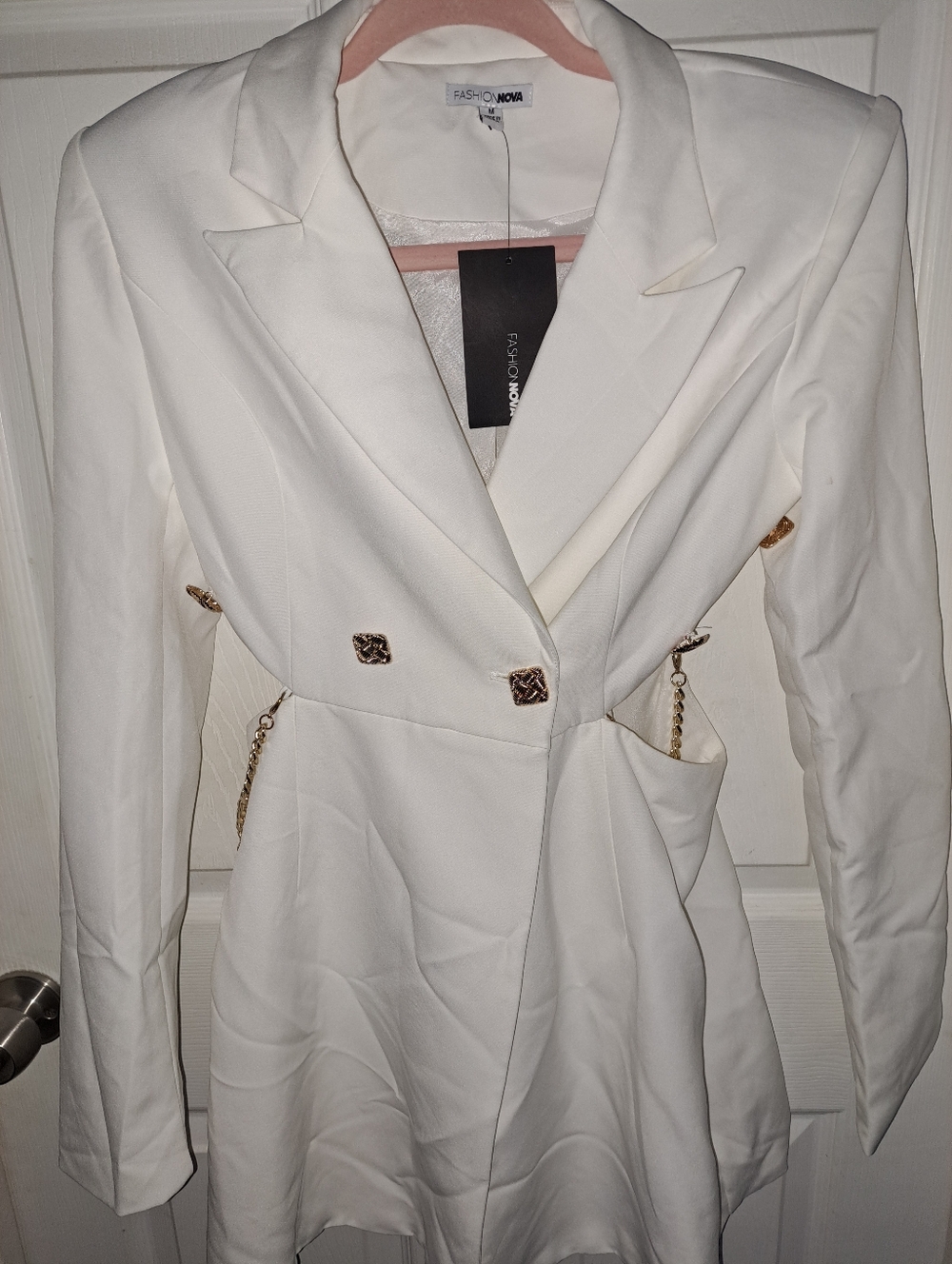 Fashion Nova White Blazer Dress with Gold Chain Detail